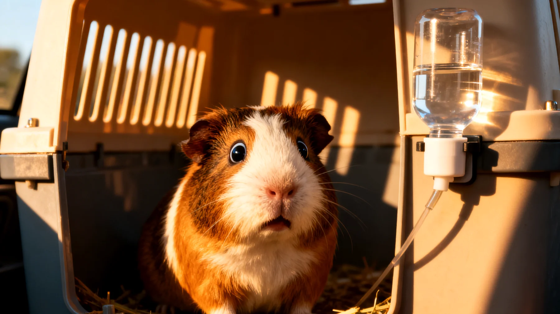 Meerschweinchen leiden während der Reise häufig unter Stress und benötigen eine stabile, temperaturkontrollierte Umgebung sowie regelmäßigen Zugang zu frischem Wasser und Heu, was auf Reisen schwer zu gewährleisten ist"